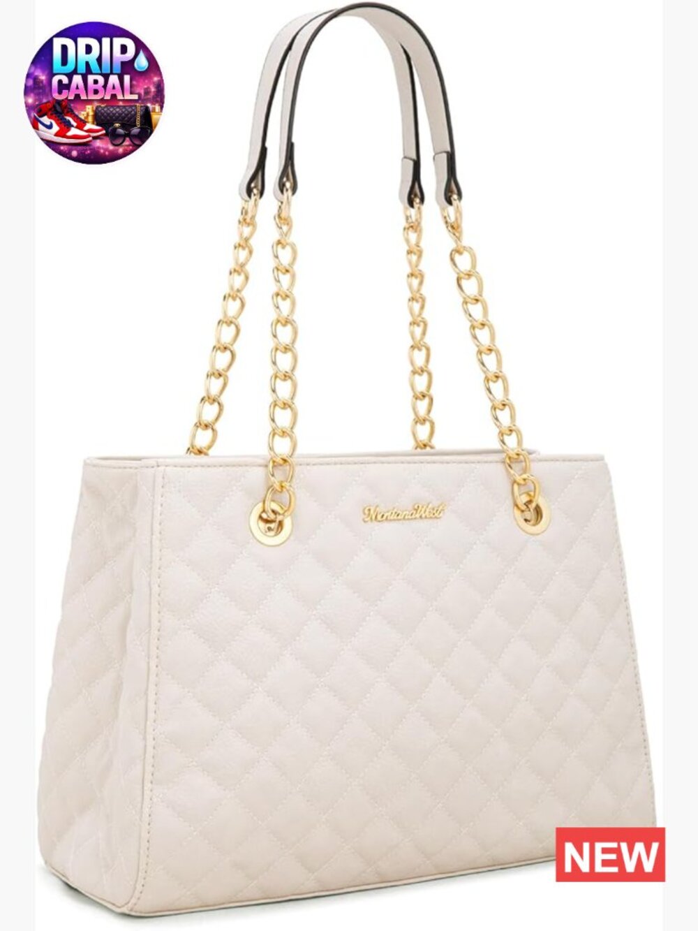 Medium Quilted Faux Leather Tote Bag with Chain Strap Shoulder Purse